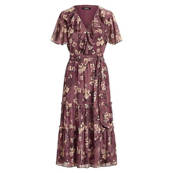 LAUREN RALPH LAUREN NWT Floral Georgette Spring Tiered Ruffle Dress 8 - Picture 2 of 7